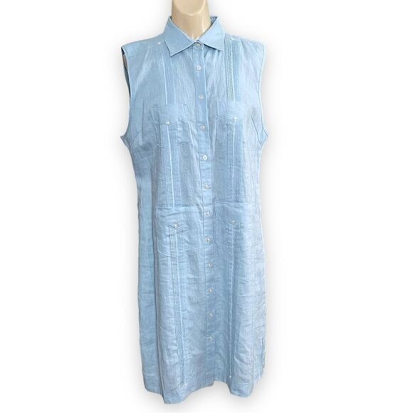 LaHabana Miami Linen Cubavera Cuban Style Guayabera Sleeveless Shirt Dress - Picture 2 of 16